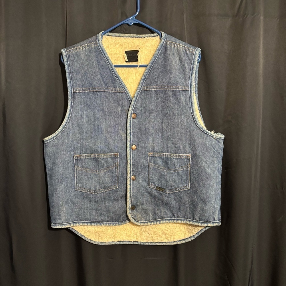Genuine Roebucks Sears Vintage Denim‎ Vest with Sherpa Lining Mens size Large